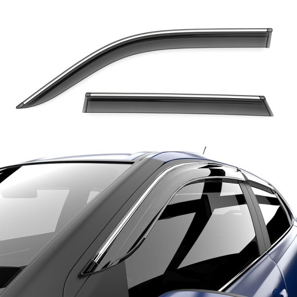 Car Door Visor Window Deflector For Maruti Suzuki Baleno With Silver Line Chrome (2015 Onward) (set of 4 pcs)