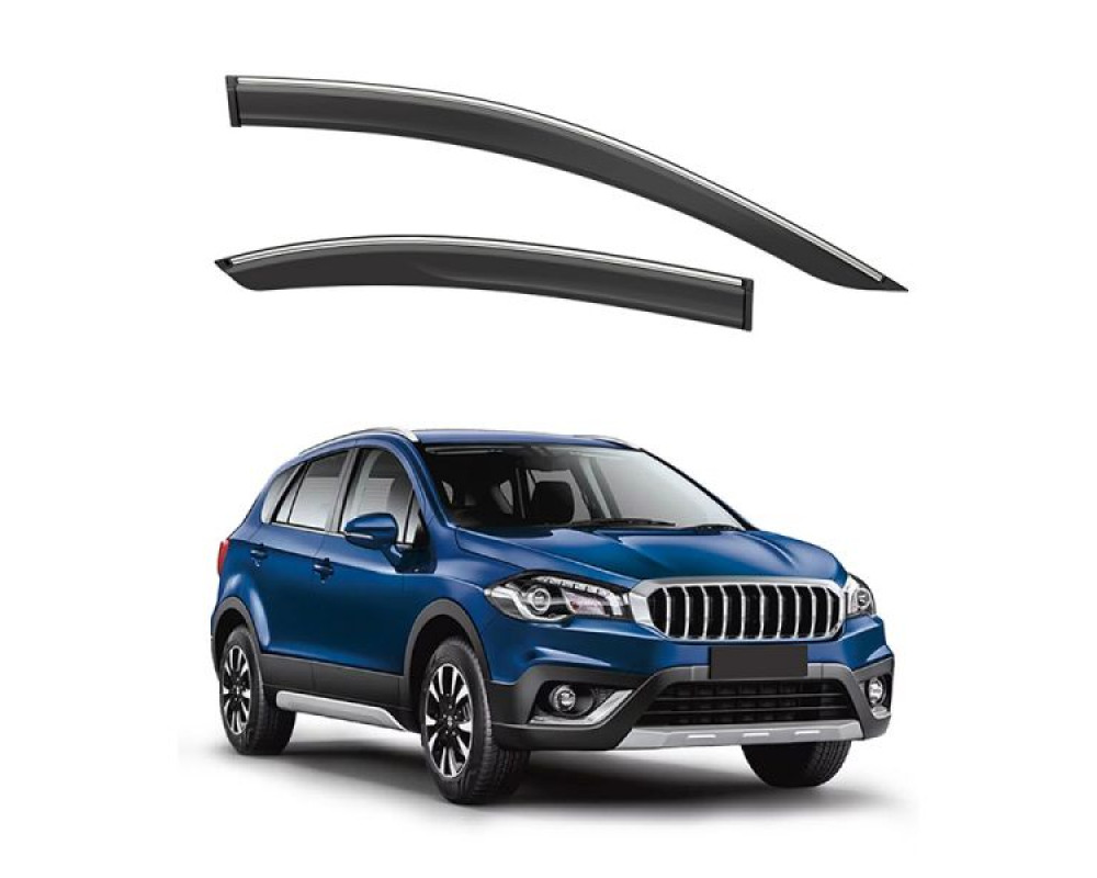 Car Door Visor Window Deflector For Maruti Suzuki S Cross Silver Line