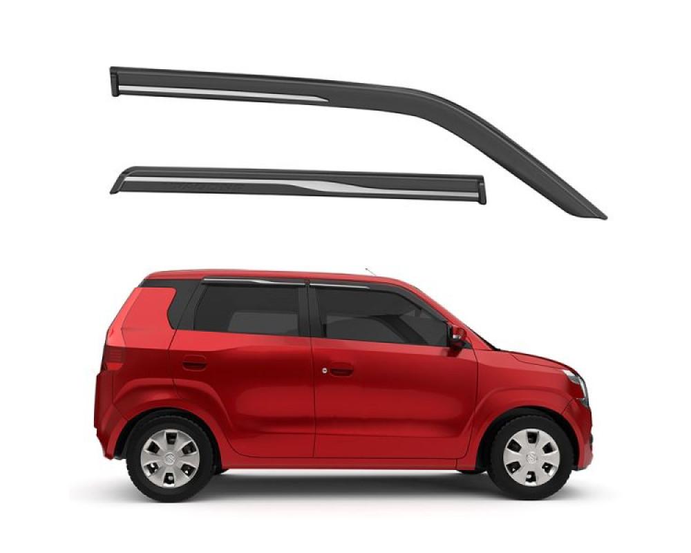 Car Door Visor Window Deflector For Maruti Suzuki WagnoR Silver Line Chrome (2019 Onward) (set of 4 pcs)